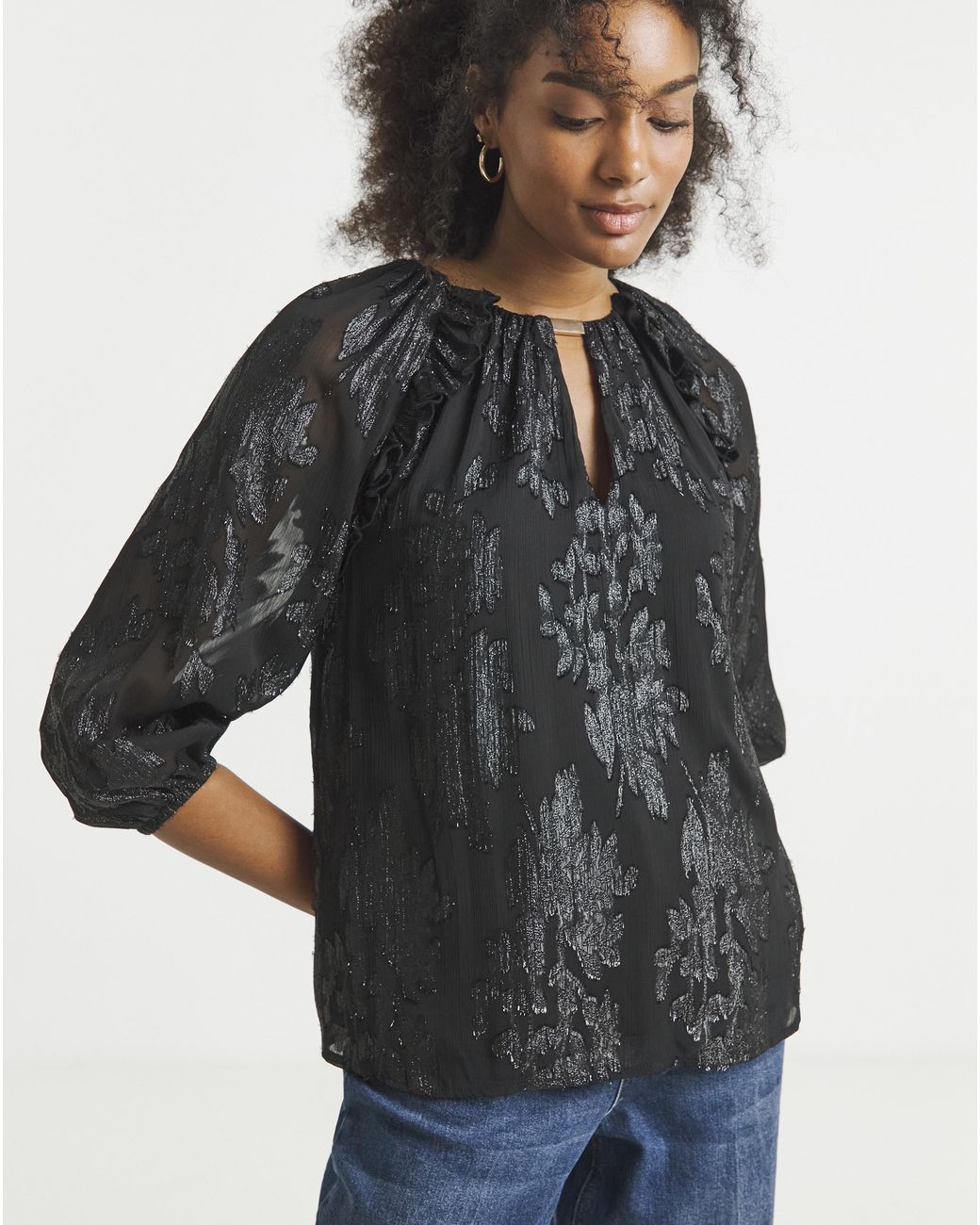 Joanna Hope Gray Lurex Blouse