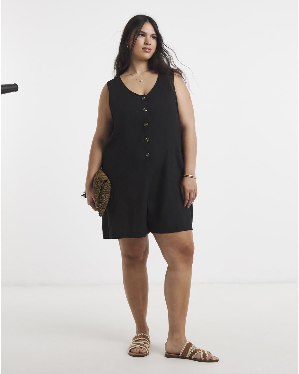 Simply Be Black Linen Playsuit