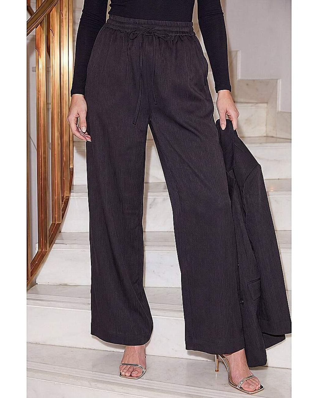 Roman Blue Roman Textured Wide Leg Trouser
