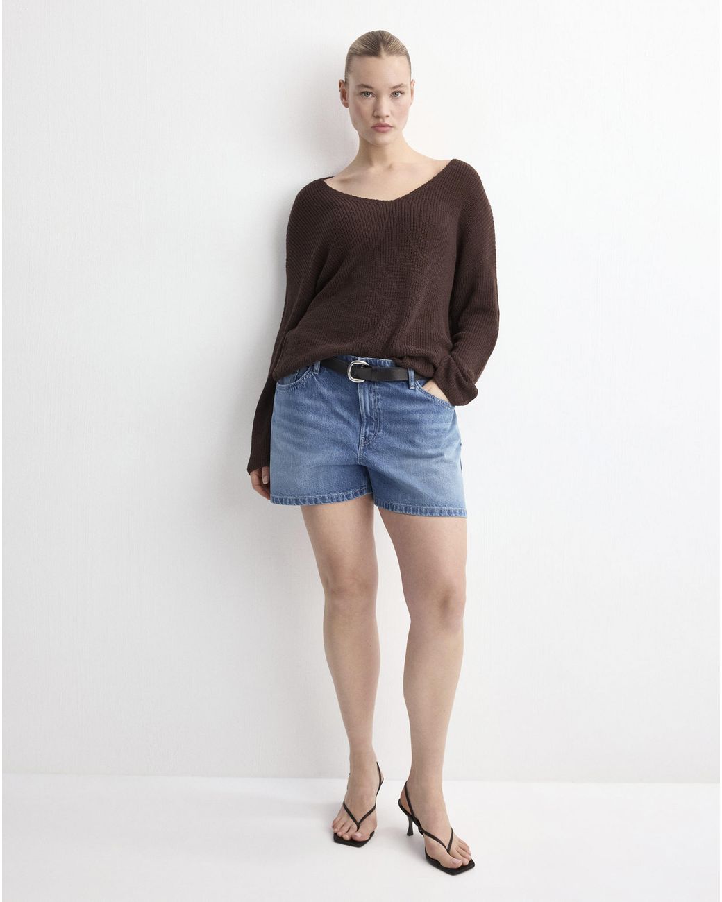 Mango Blue Straight Mid-Rise Denim Shorts