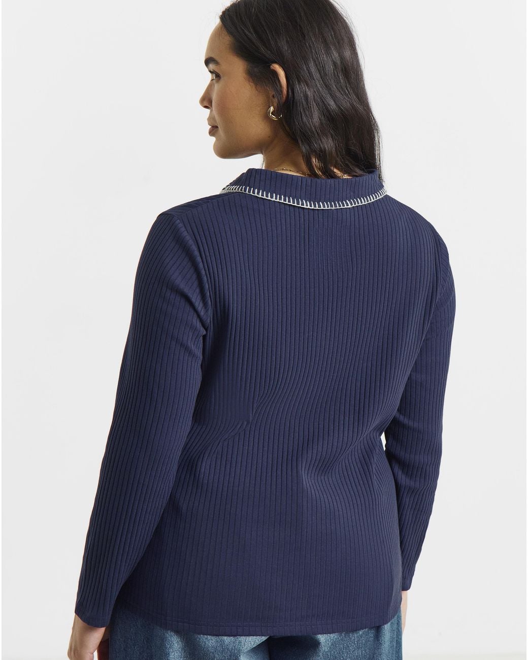 Simply Be Blue Rib Blanket Stitch Polo