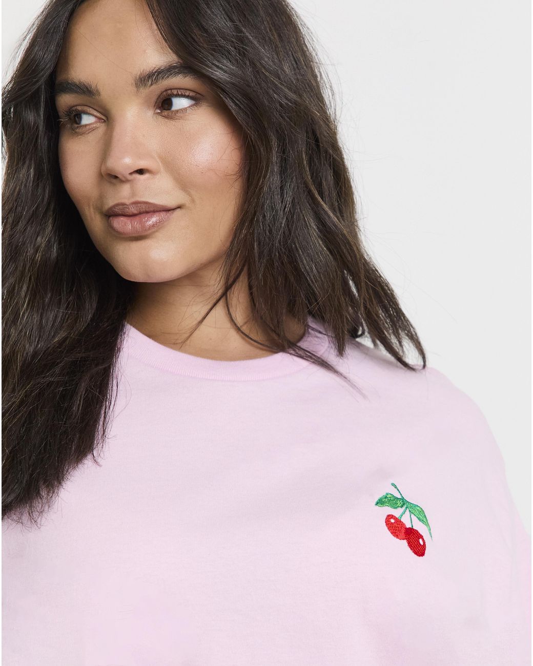 Simply Be Pink Cherry Embroidered T-Shirt