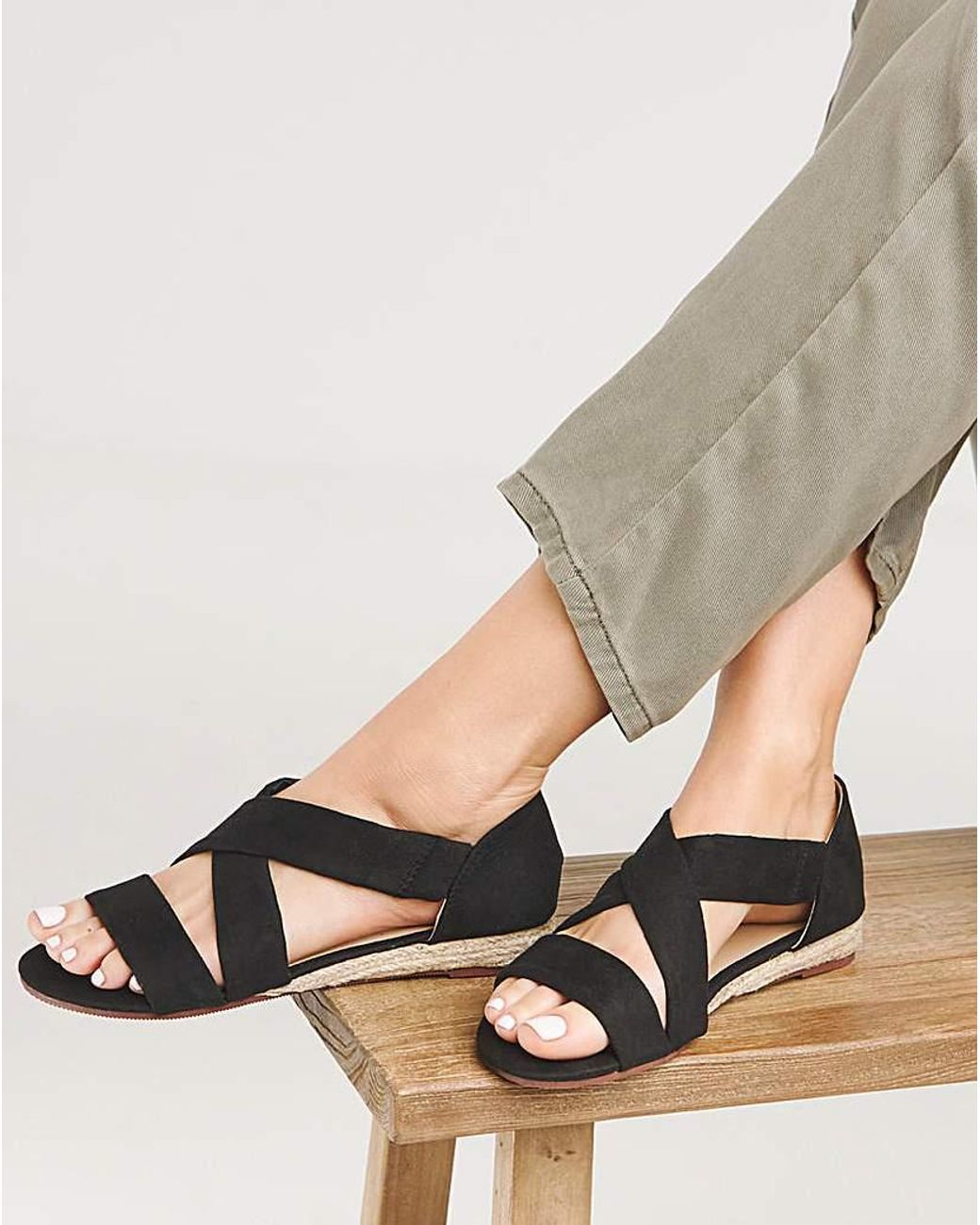 JD Williams Black Soft Strap Espadrille Sandals Eeeee Fit