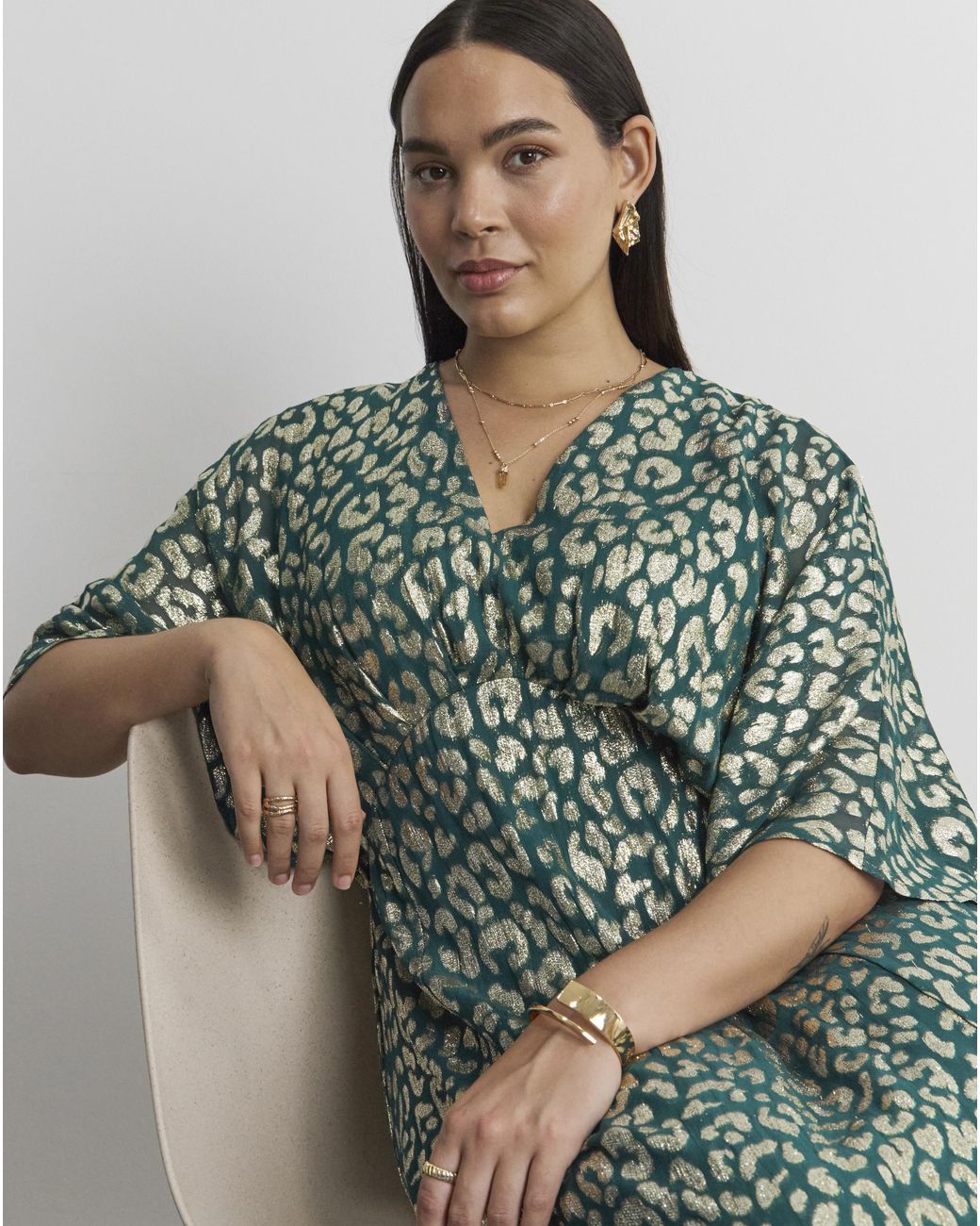 Joanna Hope Green Metallic Animal Dress