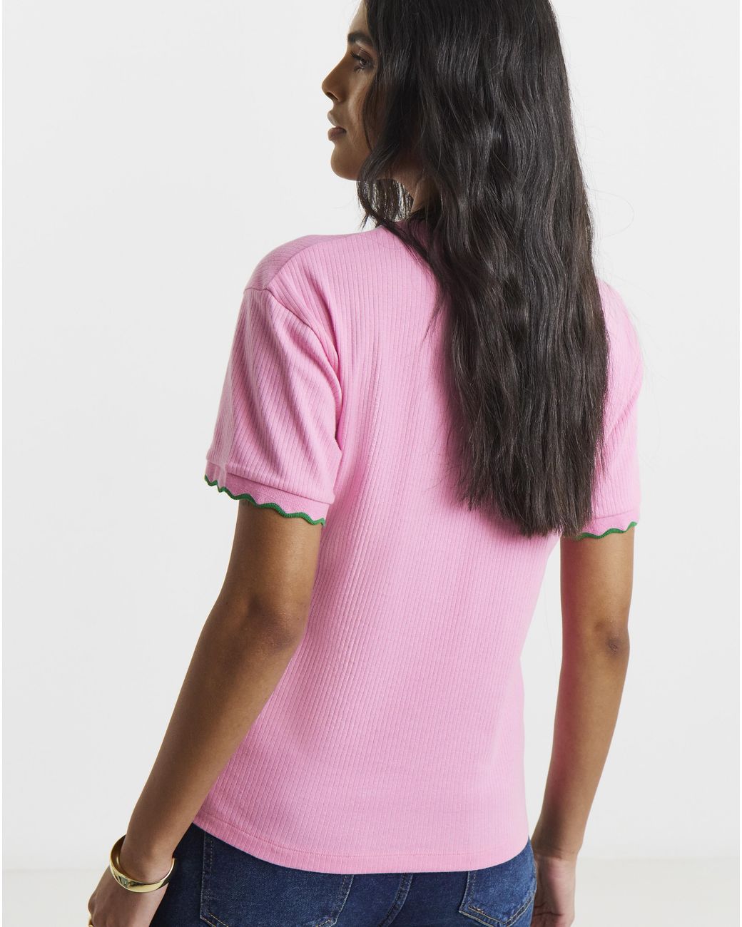 Simply Be Pink Ribbed Scallop T-Shirt