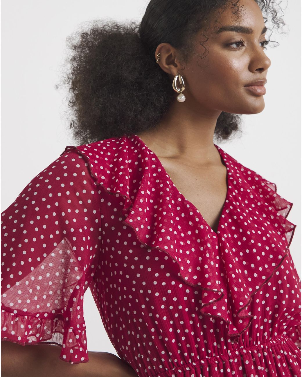 Flounce London Red Spot Frill Maxi Dress