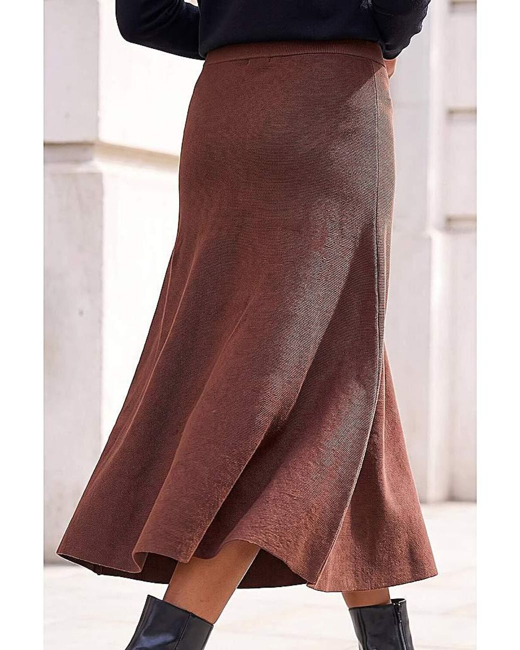 Roman Brown Roman Plain Elastic A Line Midi Skirt