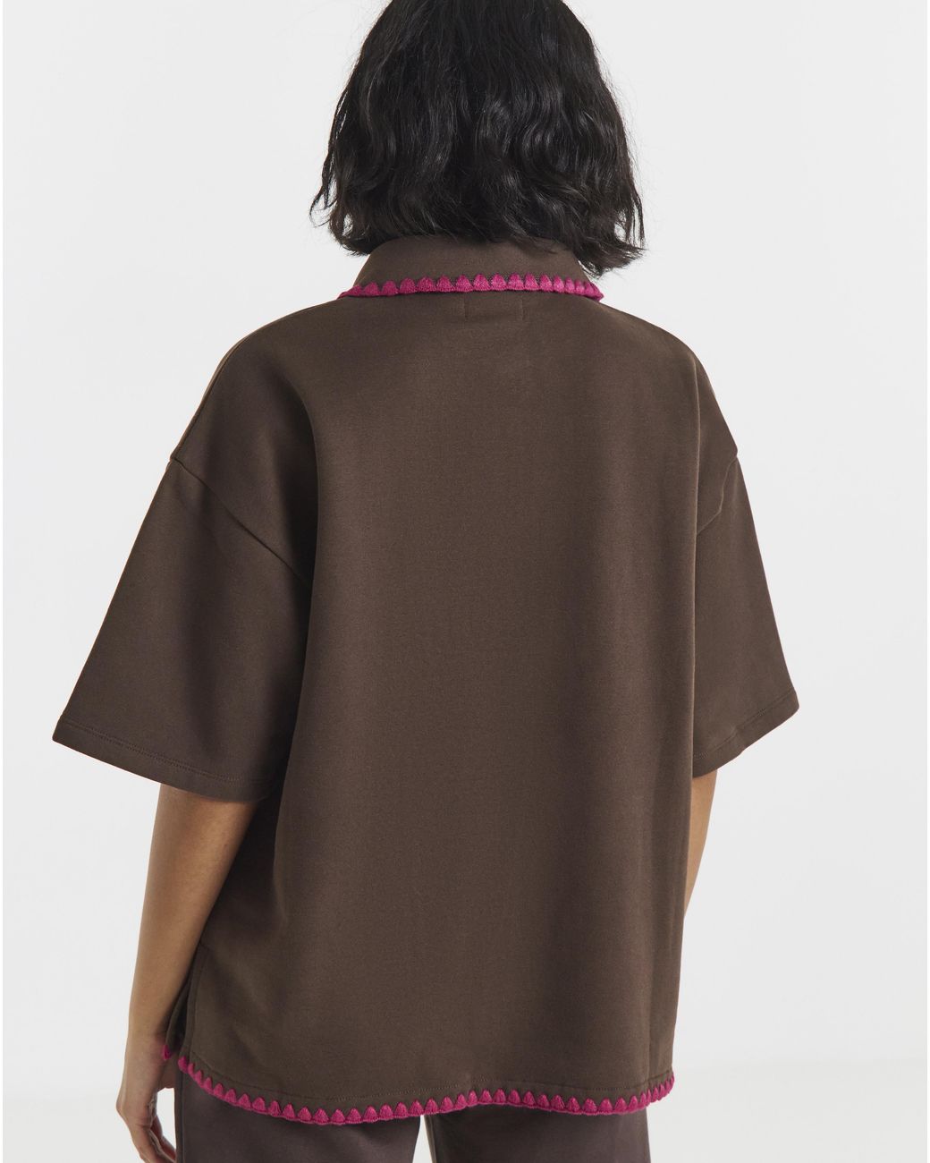 Simply Be Brown Whipstitch Short Sleeve Polo Sweatshirt