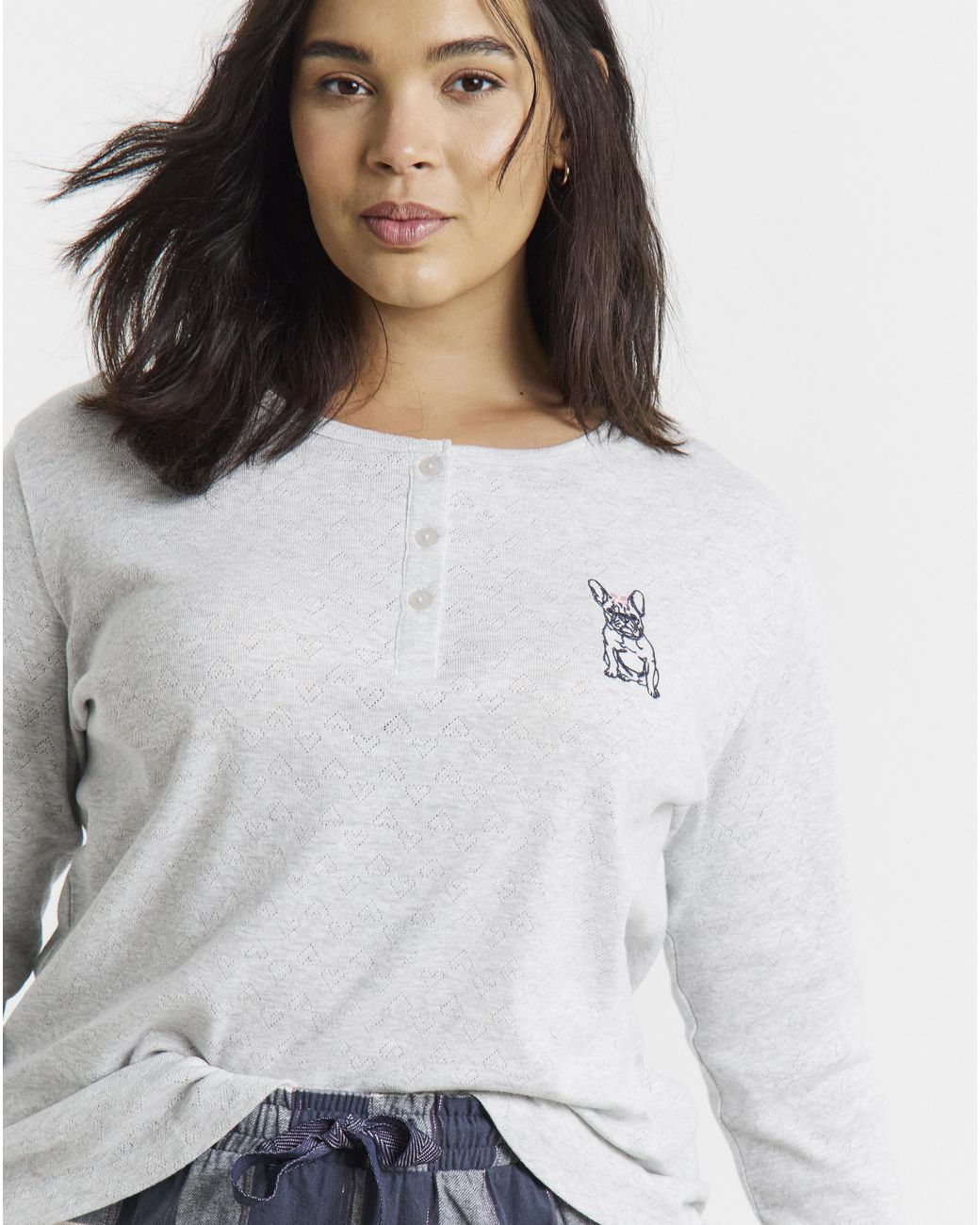Pretty Secrets Gray Henley Check Pyjama Set
