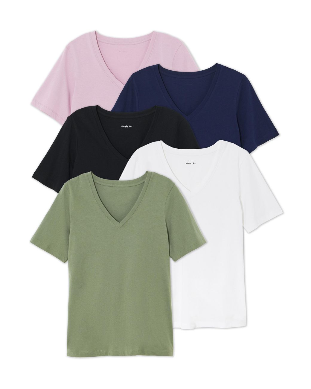 Simply Be Pink 5 Pack V Neck T-Shirts