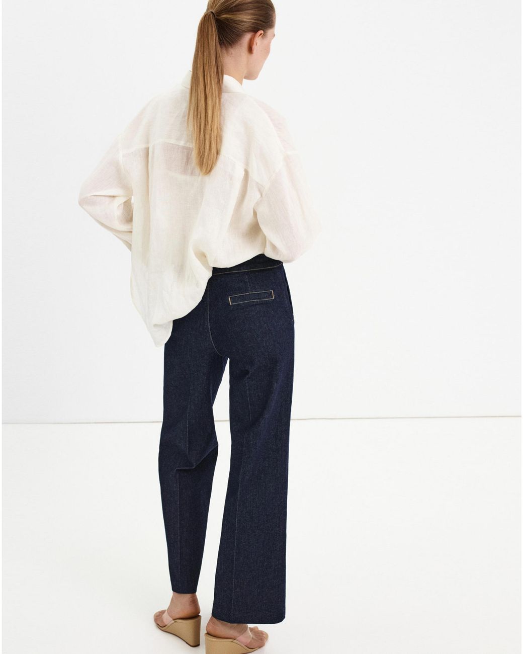 Mango Blue Wide-Leg Jeans With Side Buttons