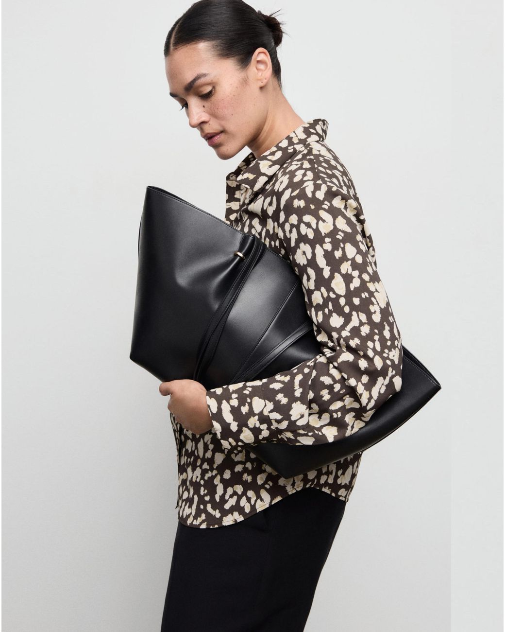 Mango Black Animal Print Shirt