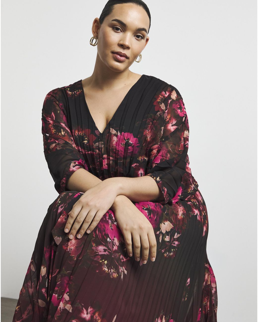 Joanna Hope Red Printed Pleat Maxi Dress