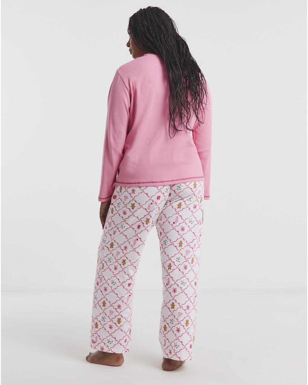 Simply Be Pink Christmas Ribbed 2 Pack Pj Sets