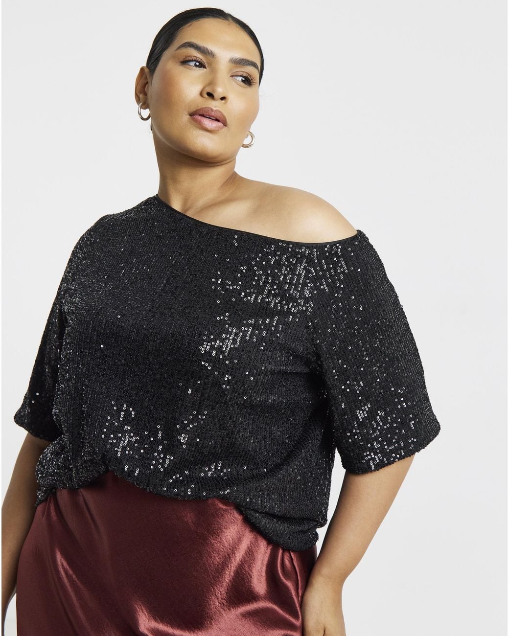 Simply Be Black Sequin Off The Shoulder