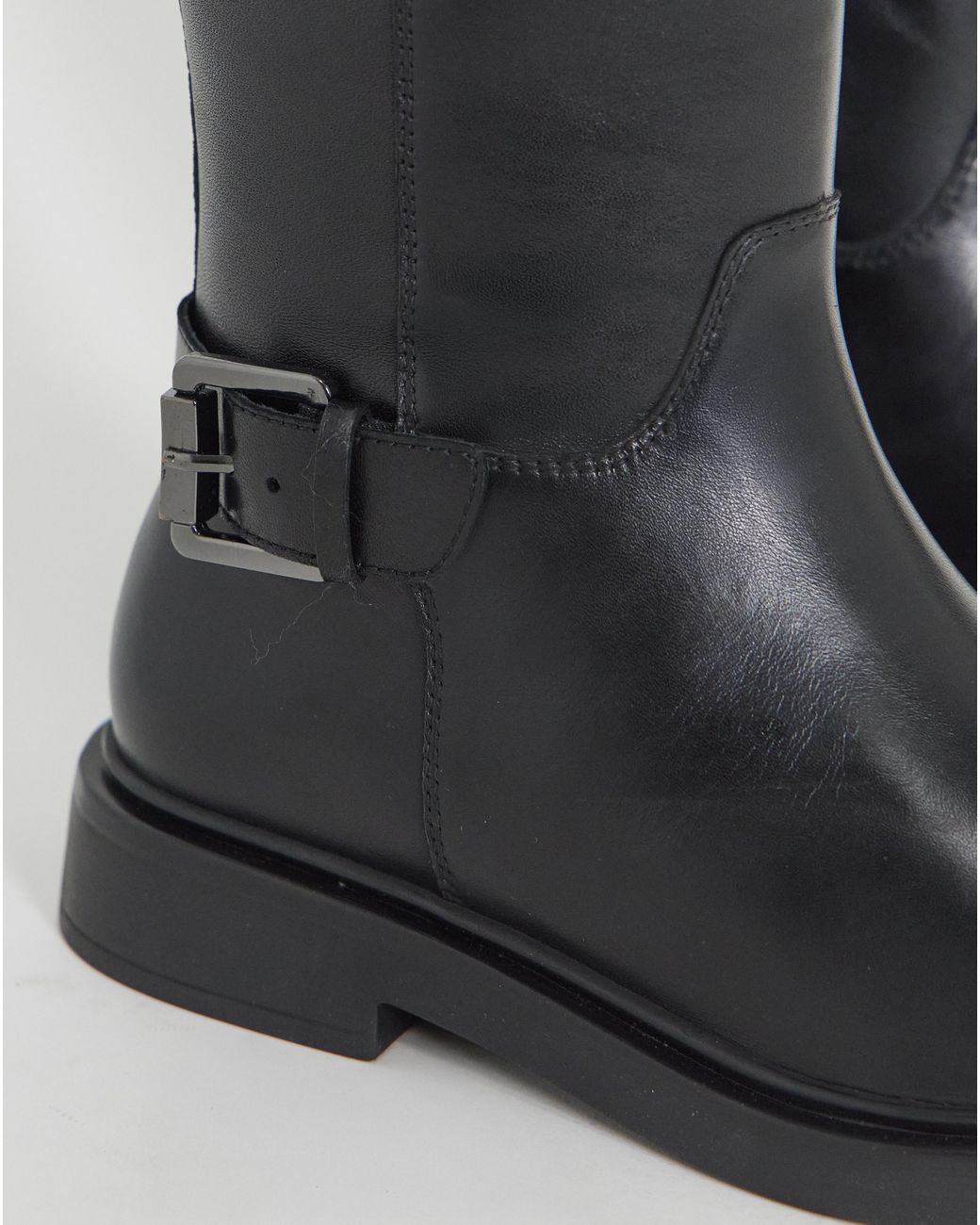Simply Be Blue Leather Knee High Flat Boot Wide C