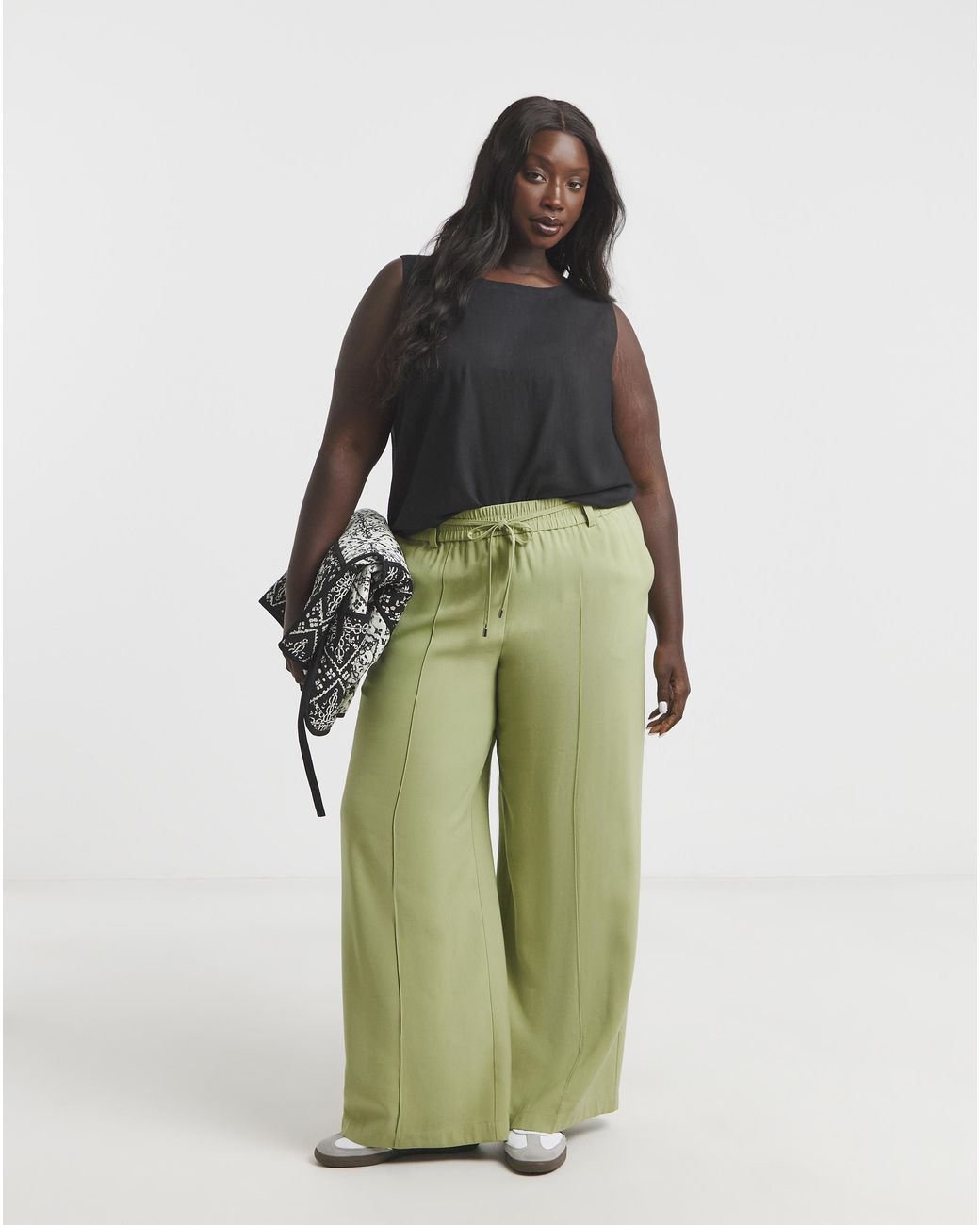 Simply Be Green Twill Wide Leg Trousers
