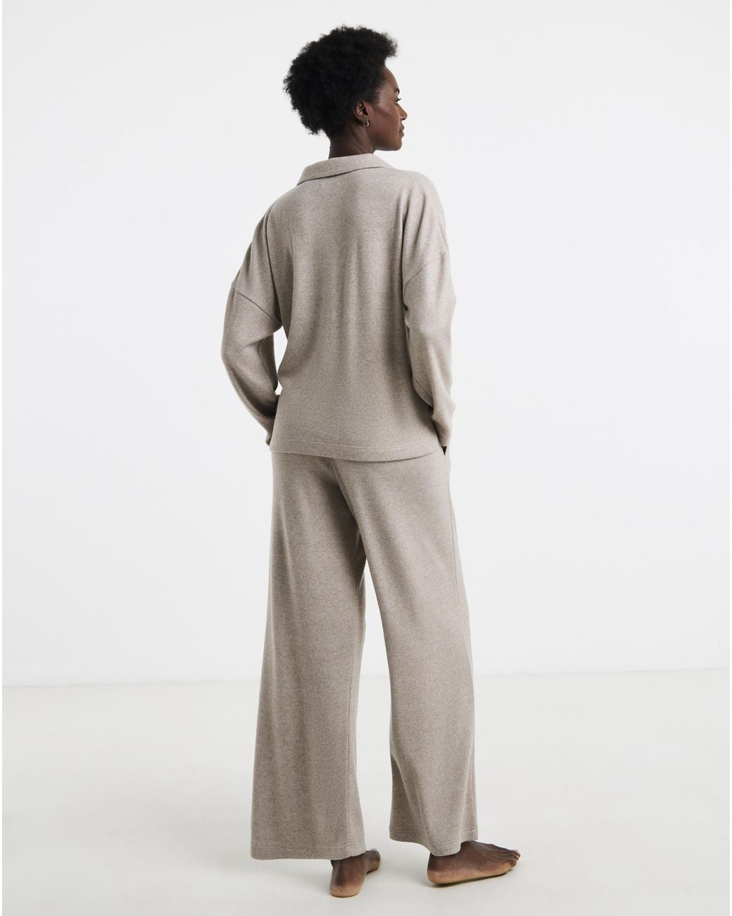 Figleaves Gray Brushed Rib Button Lounge Set