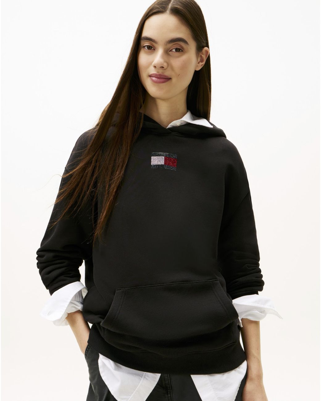 Tommy Hilfiger Black Embellished Flag Hoodie