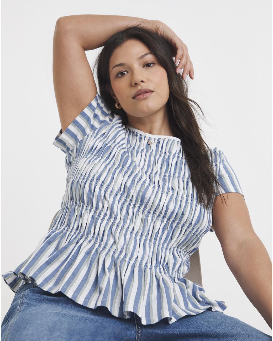 Simply Be Blue Shirred Peplum Top