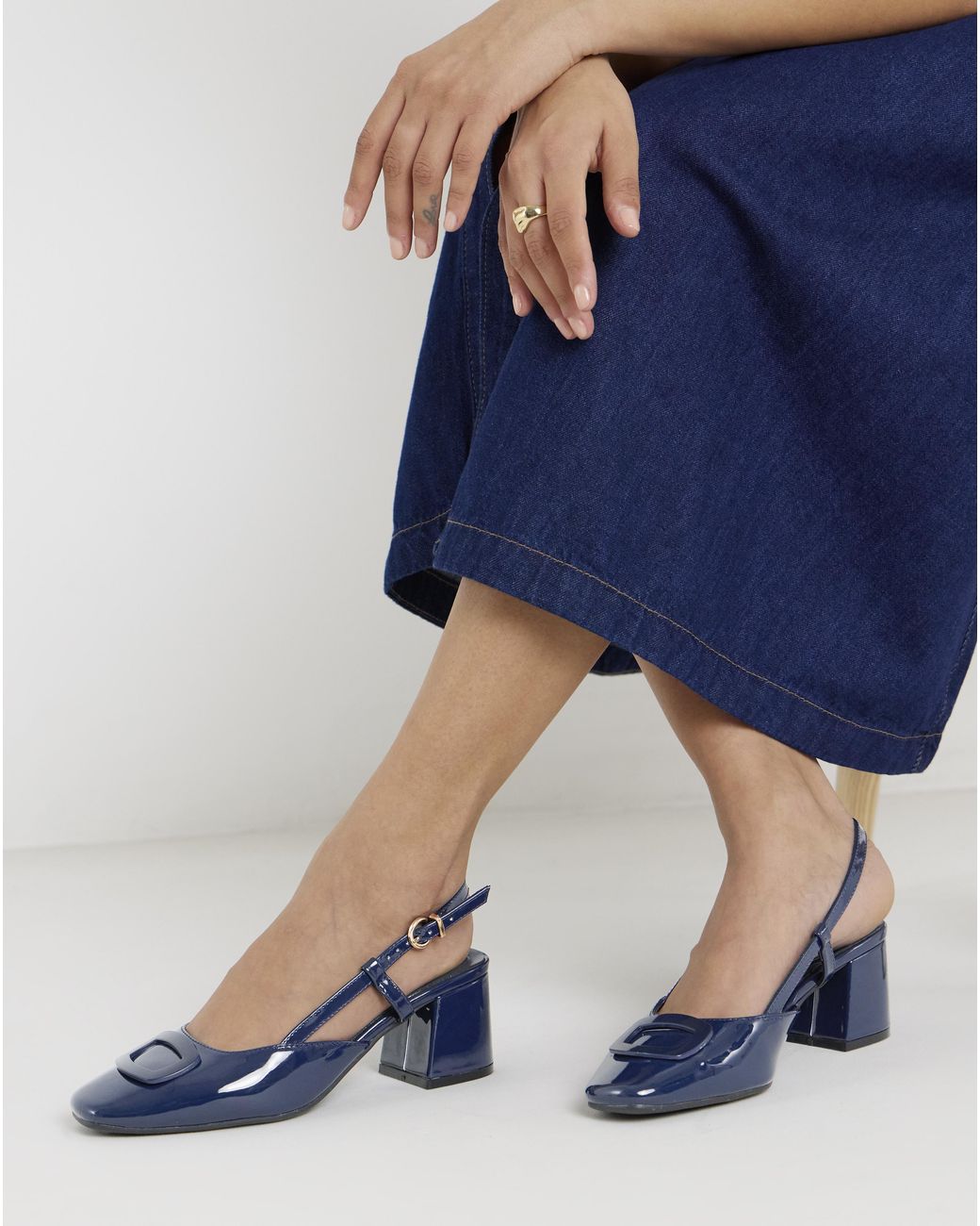 JD Williams Blue Heeled Slingback With Buckle Trim Wide