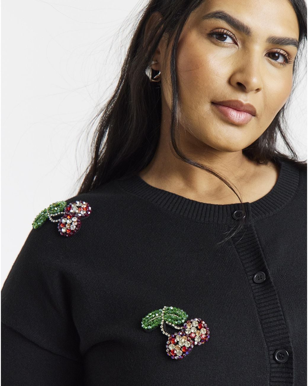 Simply Be Black Embellished Cherry Cardigan