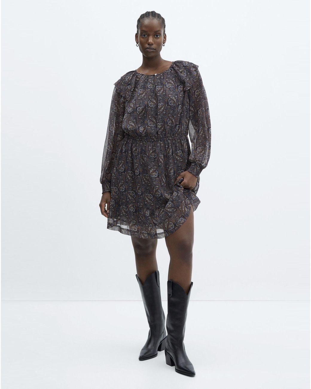 Mango Gray Sara Printed Mini Dress