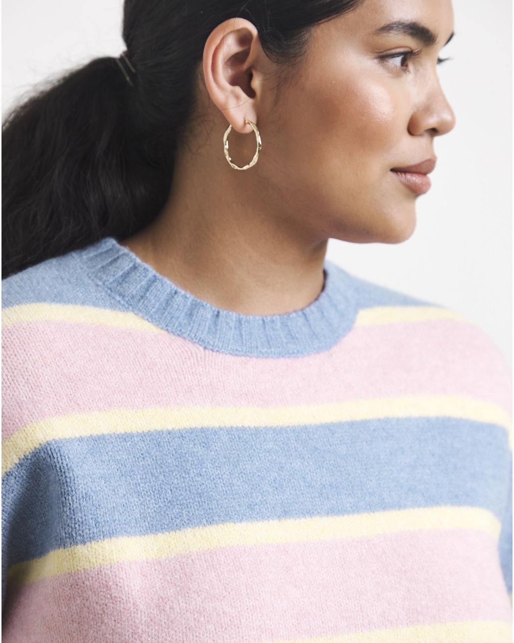 Simply Be White Crew Neck Striped Jumper