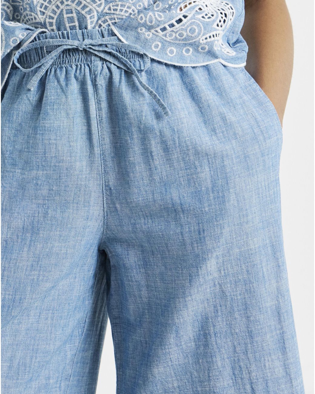 Simply Be Blue Chambray Broderie Crop Jeans