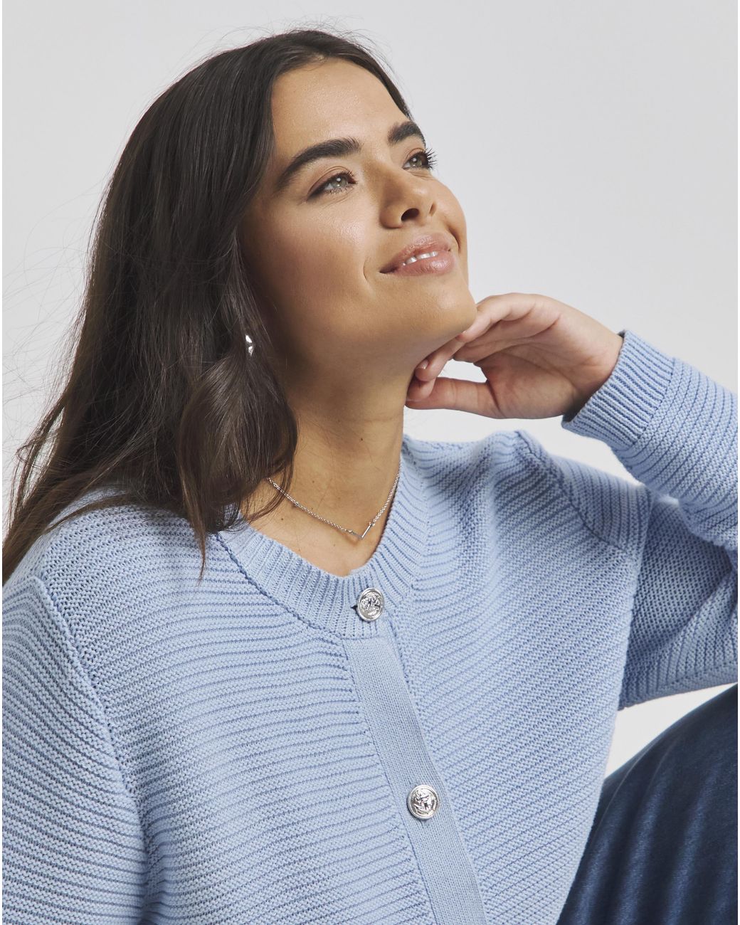 Simply Be Blue Crew Neck Cardigan