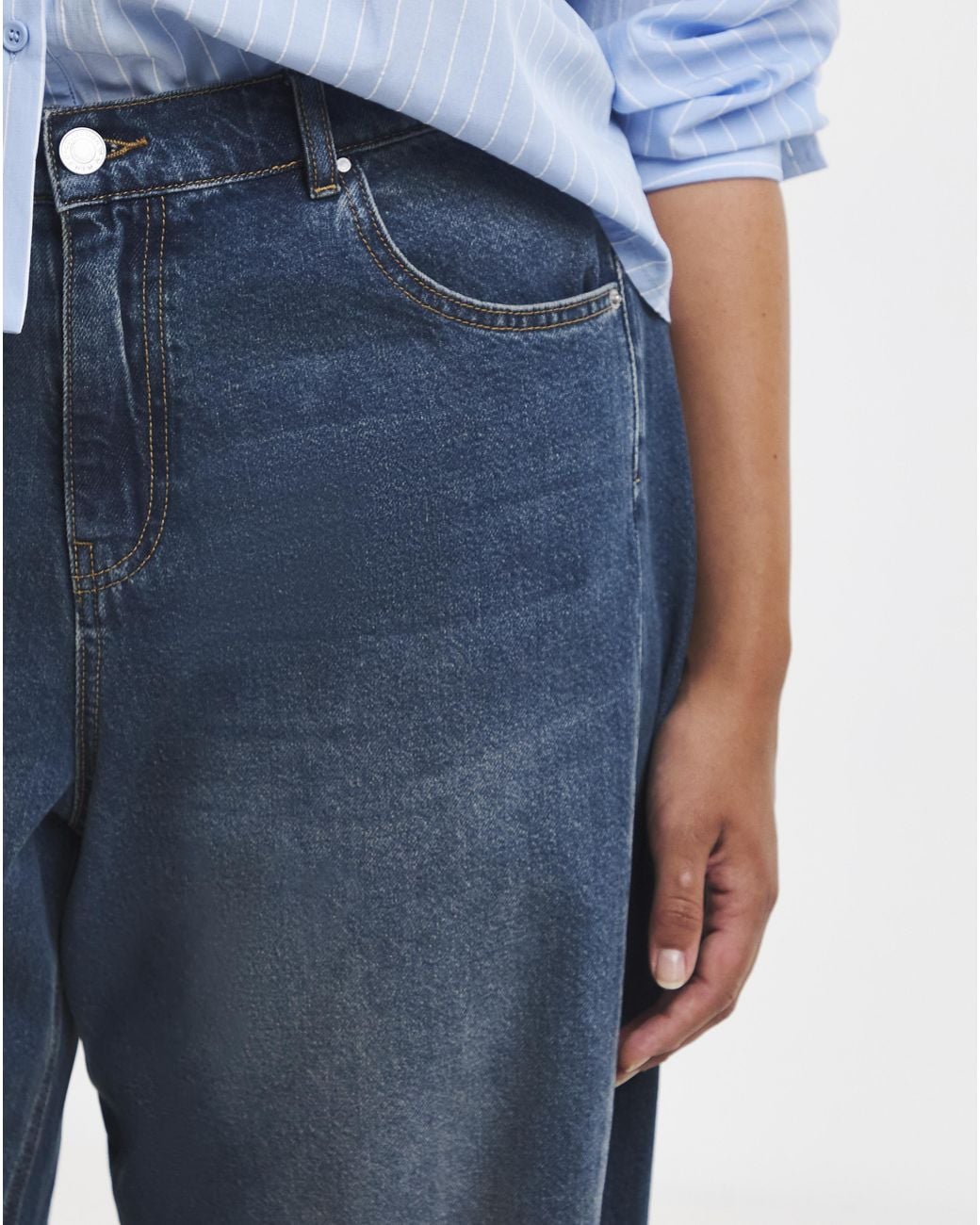 Simply Be Blue Tapered Barrel Leg Jeans