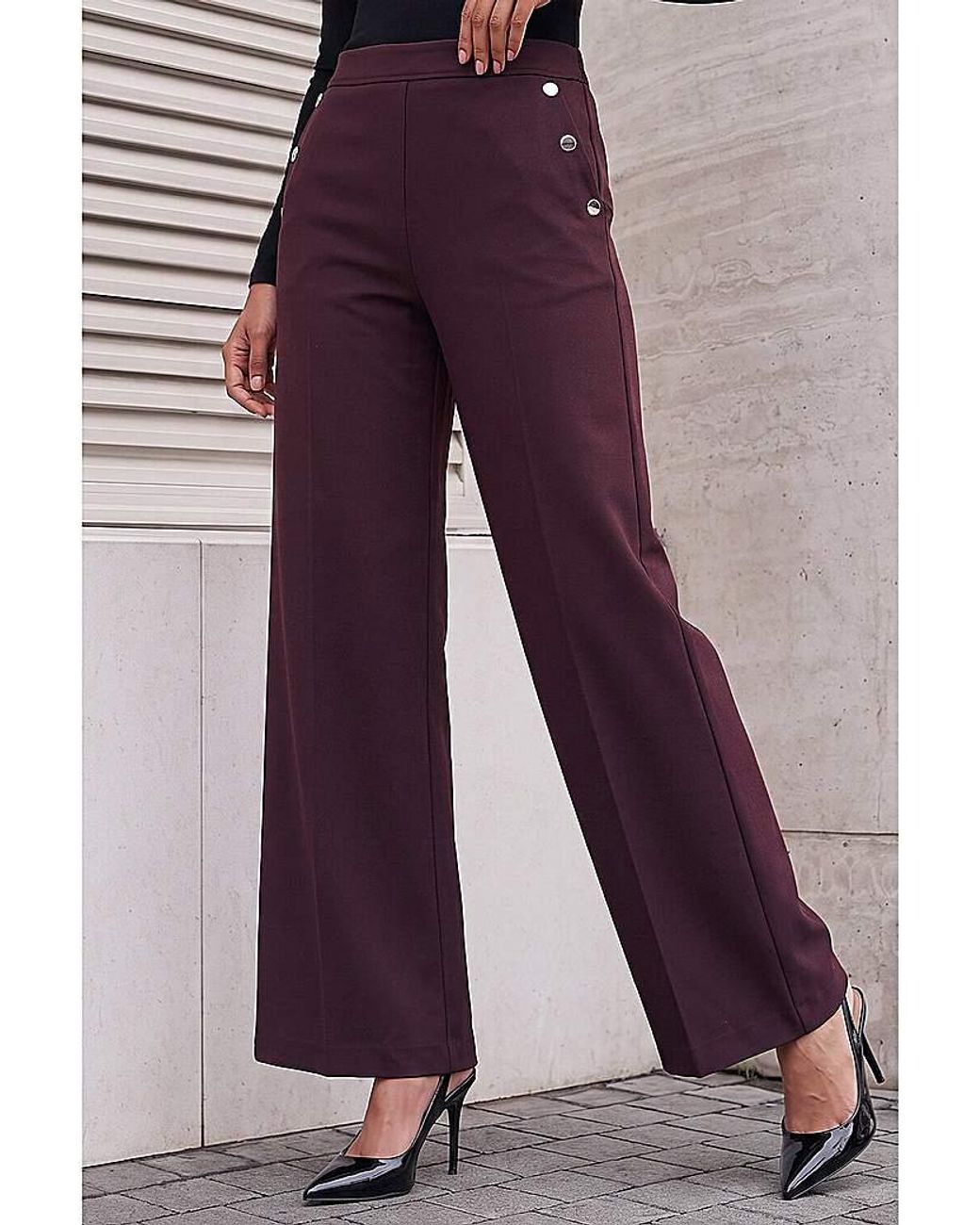 Roman Purple Roman Button Pocket Full Length Trousers