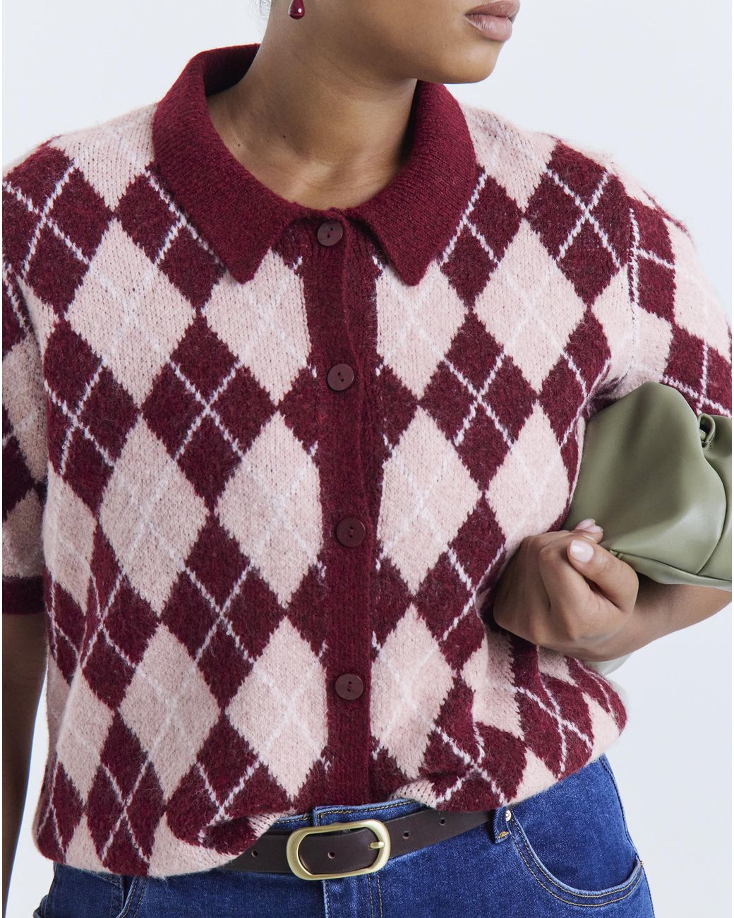 Simply Be Blue Argyle Short Sleeve Cardigan