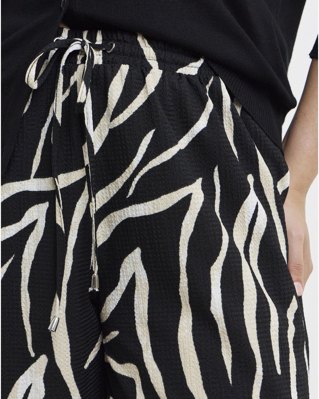 Simply Be Blue Zebra Textured Waffle Wide Leg Trouser