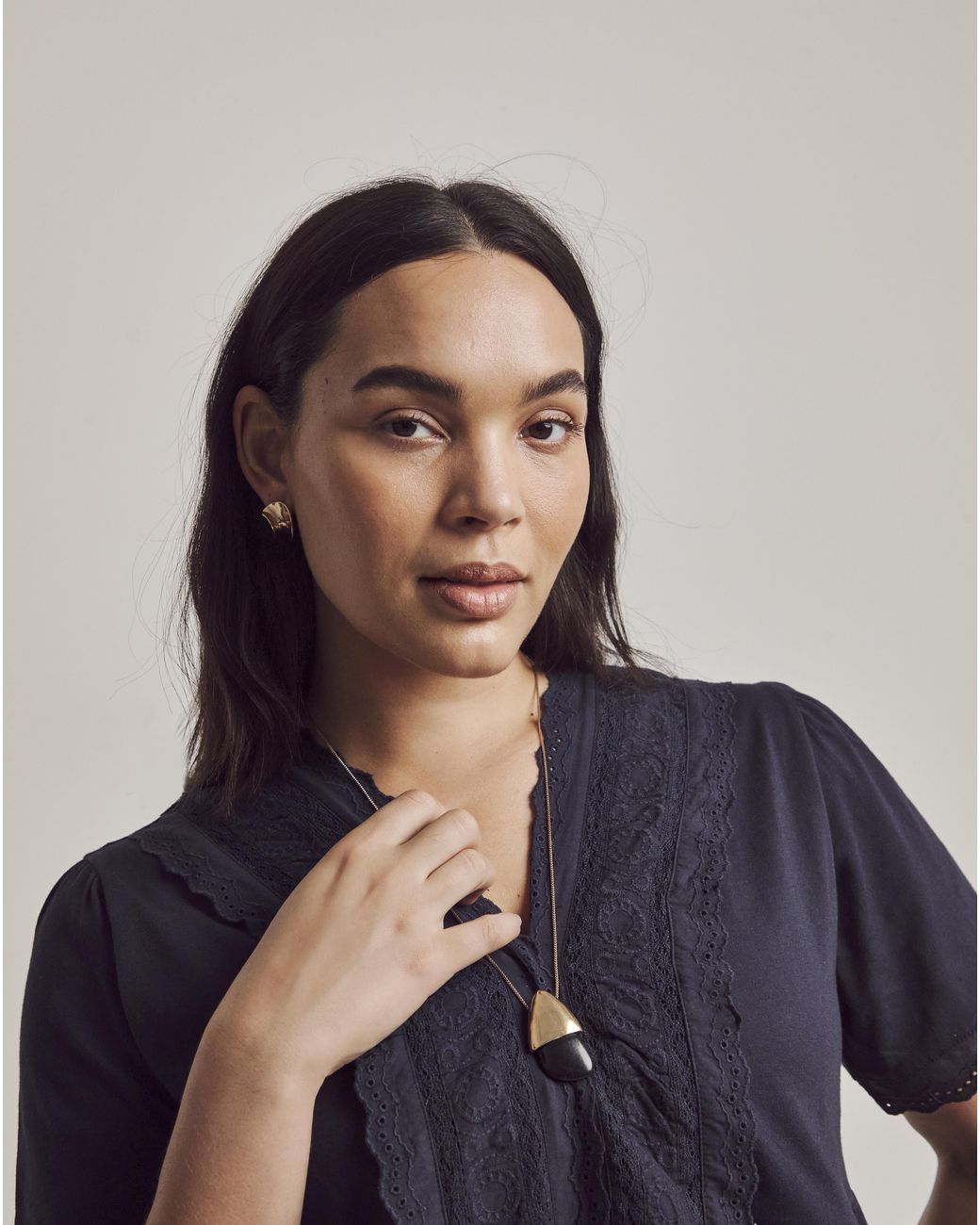 Julipa Blue Lace Trim Blouse