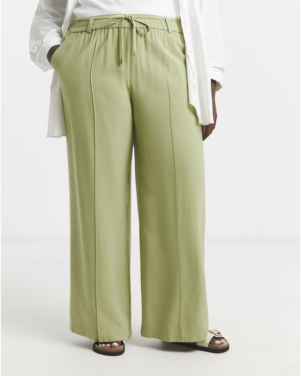 Simply Be Green Twill Wide Leg Trousers
