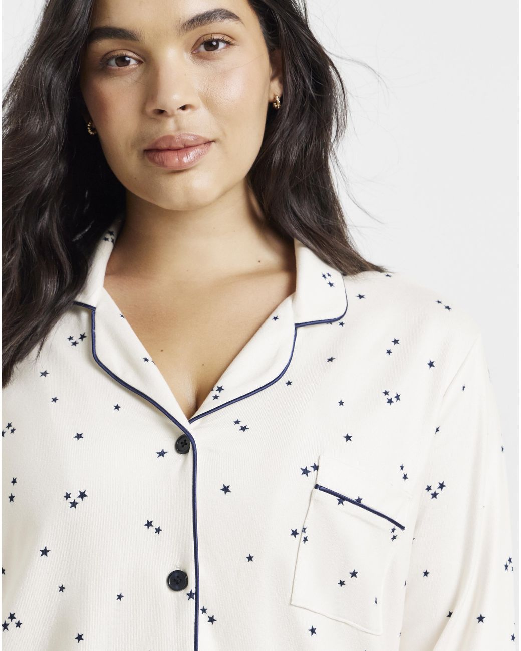 Pretty Secrets Natural Star Soft Knit Button Pj Set