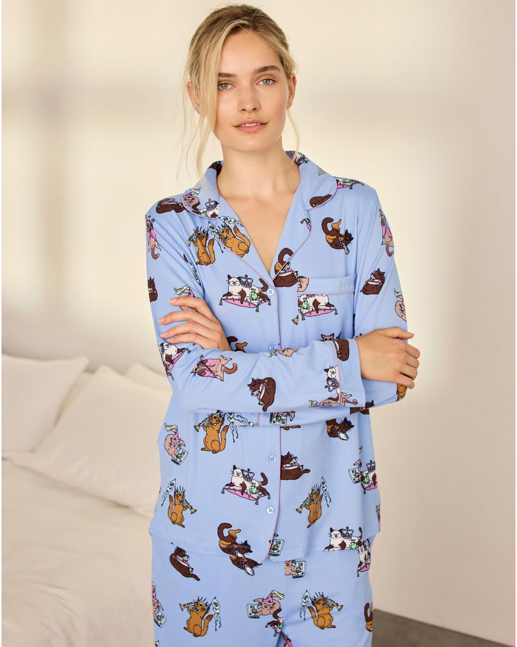 Chelsea Peers Blue Classic Long Button Up Set
