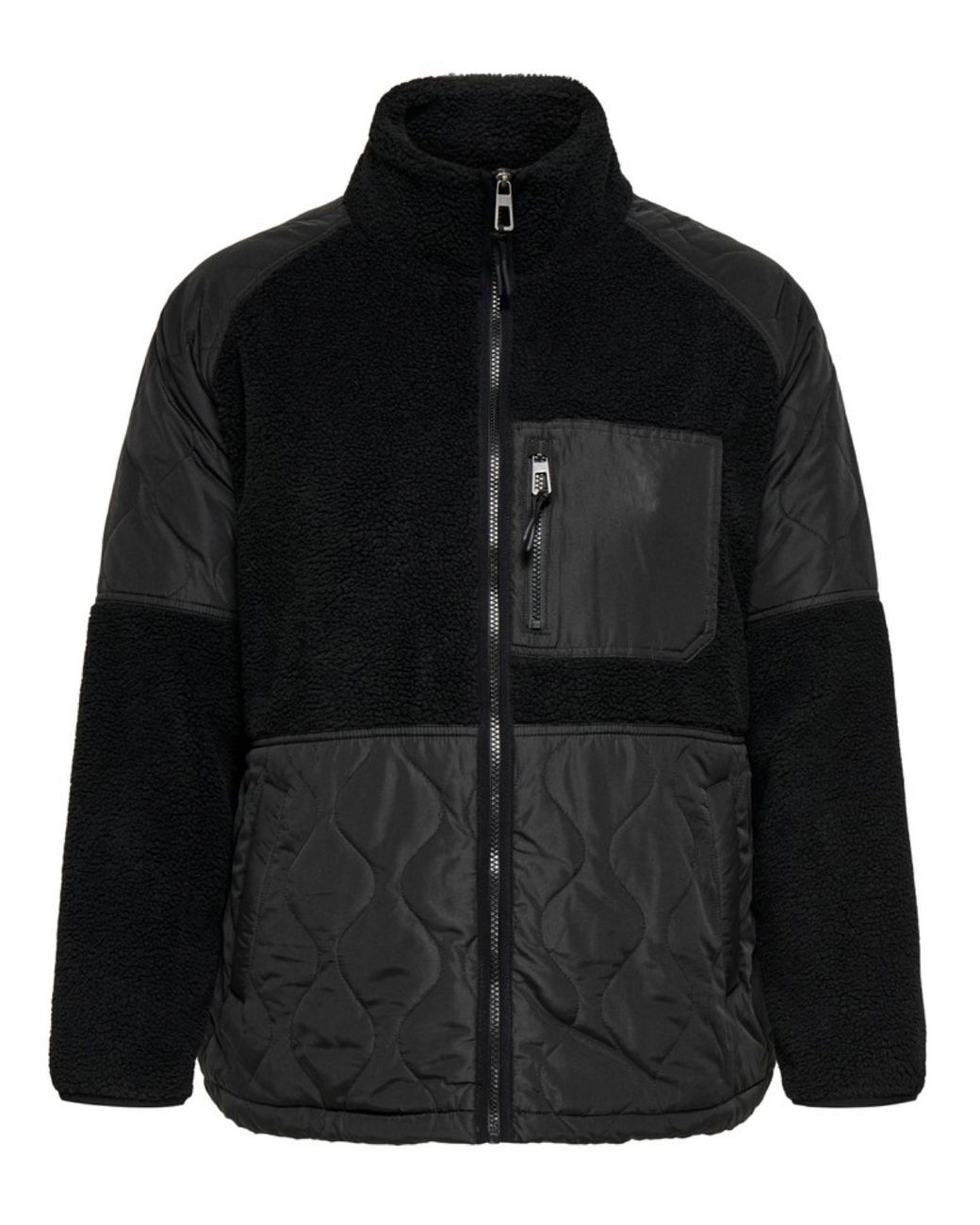 ONLY Black Quilt Mix Fleece Short Jacket