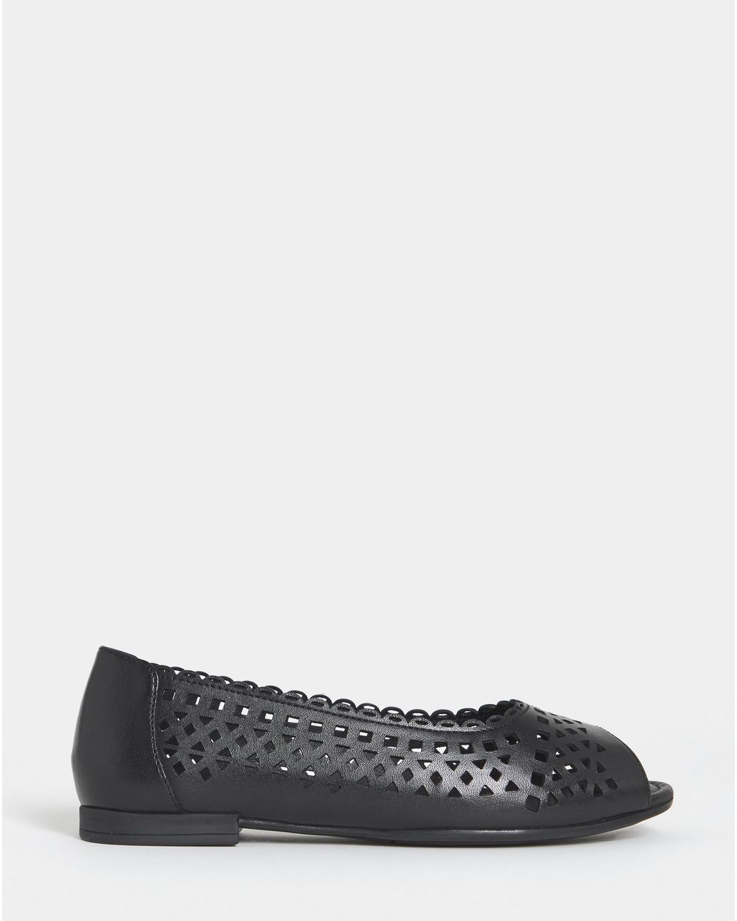 Heavenly Soles Black Lasercut Peep Toe Shoe Ex Wide