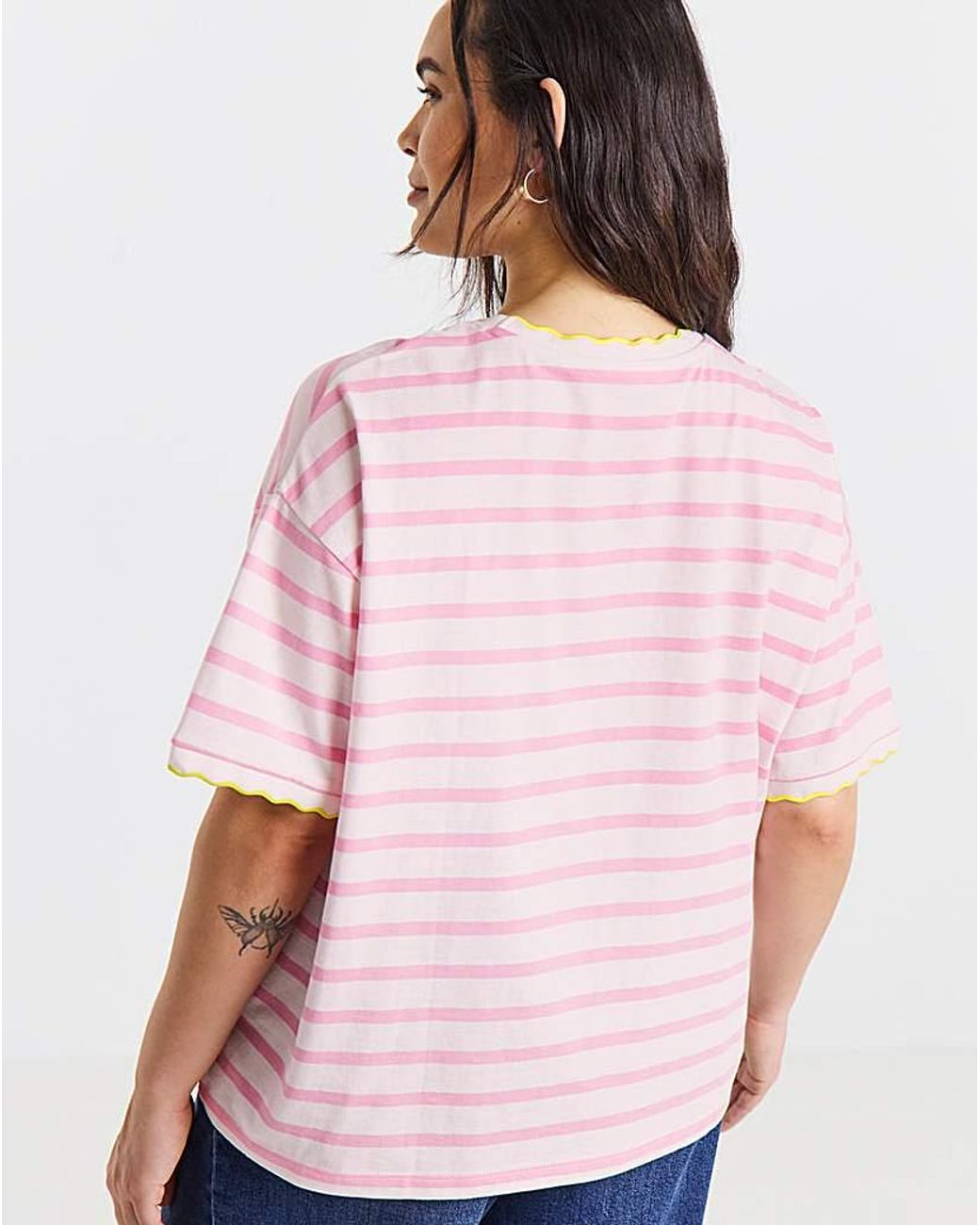 Simply Be Pink Stripe Scallop Edge T-Shirt