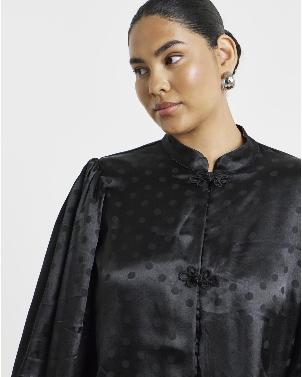 Simply Be Black Jacquard Mandarin Blouse