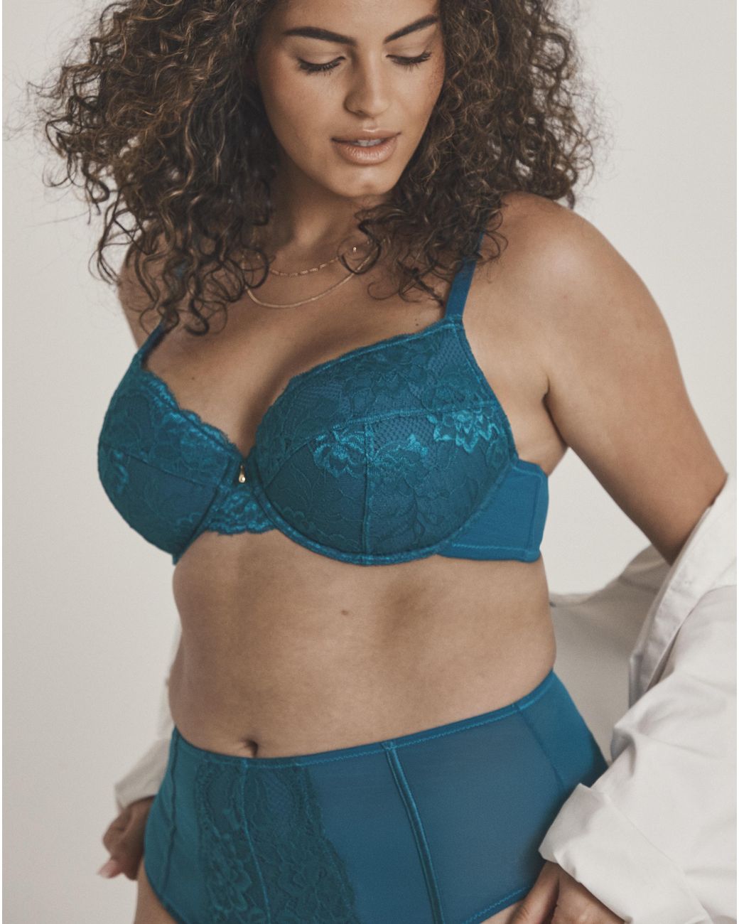 Pretty Secrets Blue Padded Plunge Lace Push Up Bra