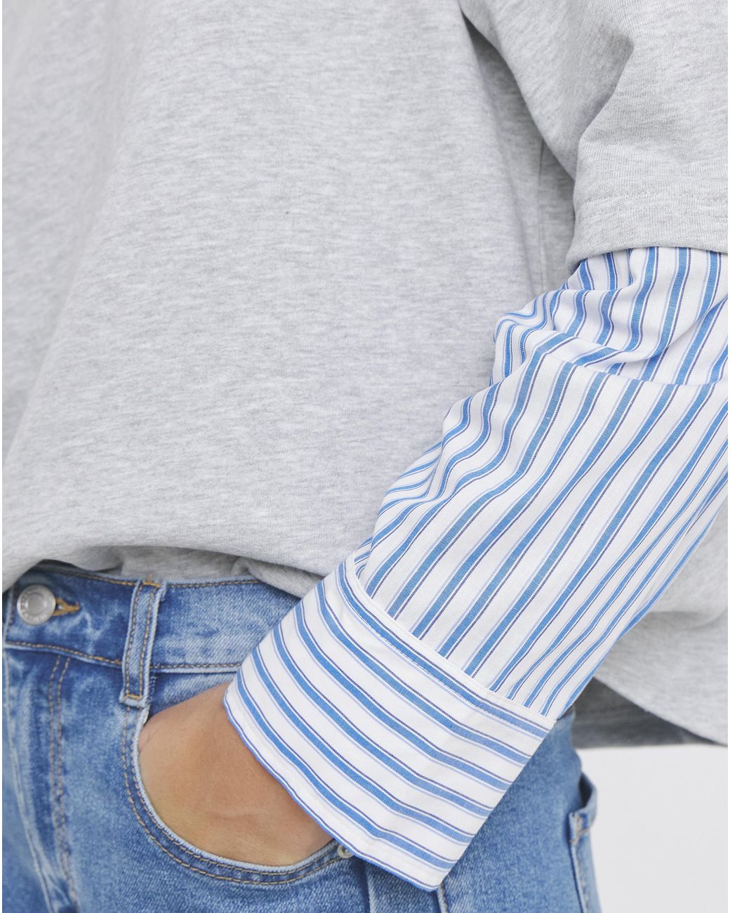 Simply Be Blue 1 Woven Sweatshirt With Stripes