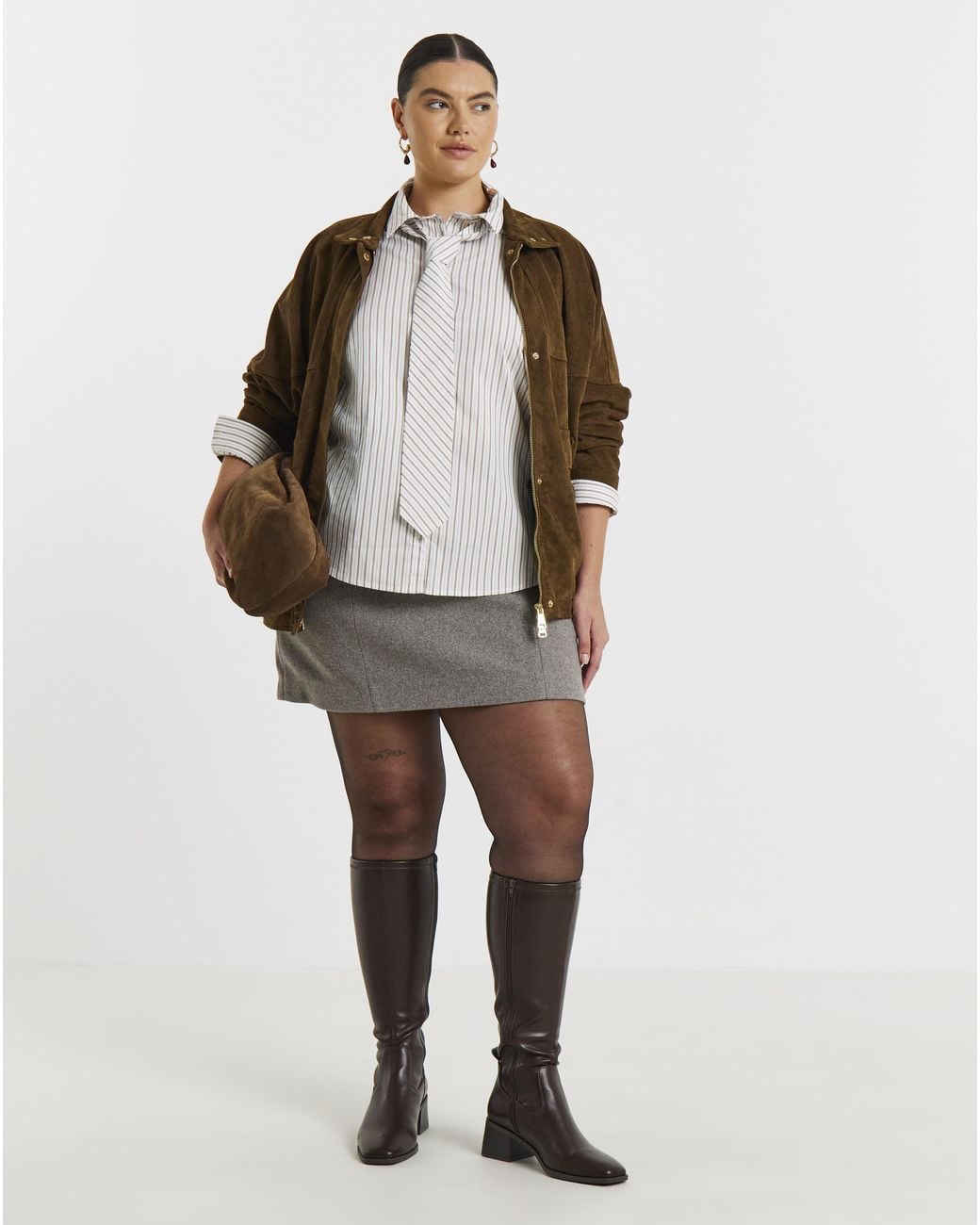 Simply Be Gray Oversized Shirt With Tie