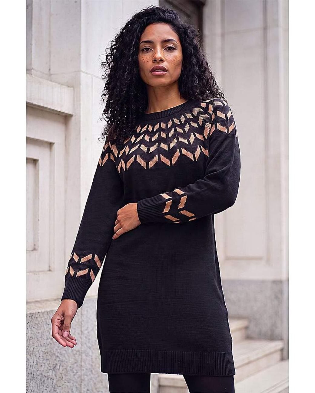 Roman Blue Roman Chevron Stretch Knit Jumper Dress