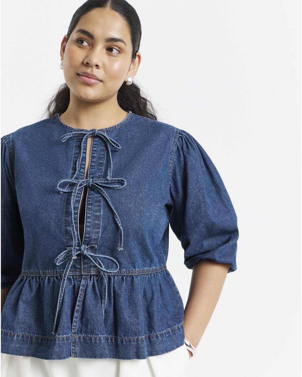 Simply Be Blue Tie Front Peplum Blouse