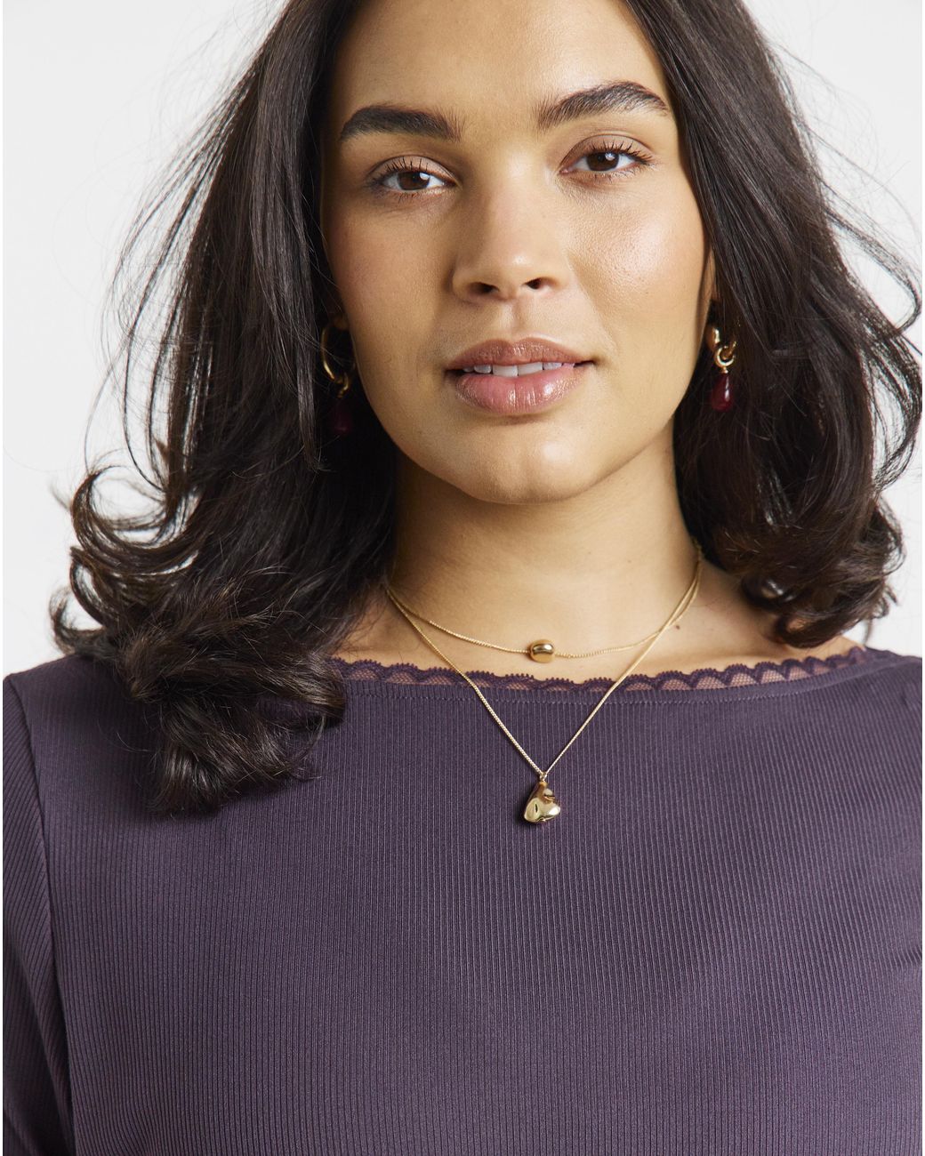 Simply Be Purple Lace Slash Neck Ls
