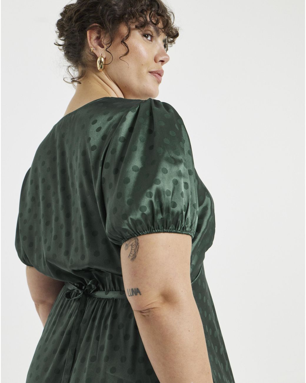 Simply Be Green Gren Satin Lace Trim Tea Dress