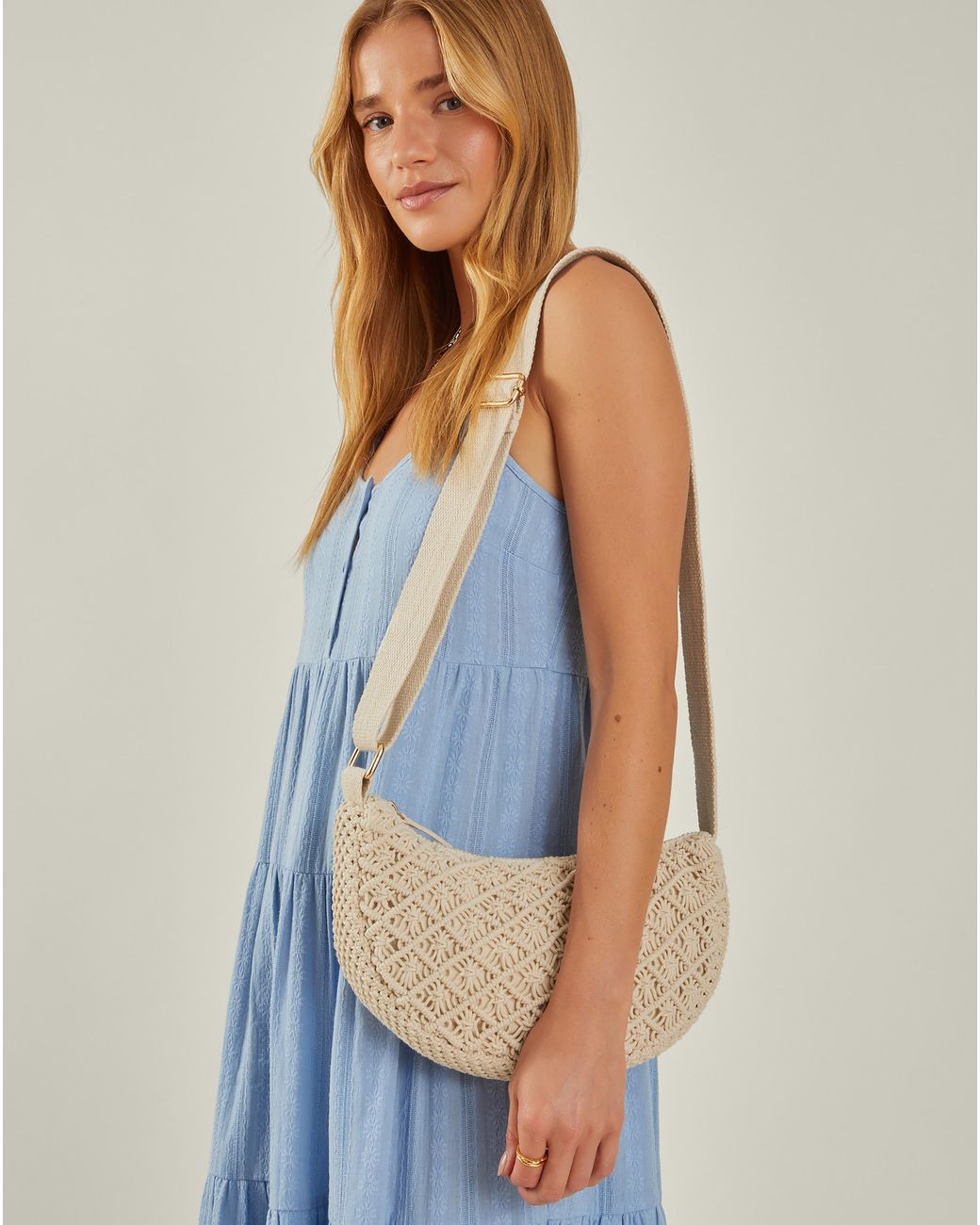 Accessorize Natural Macrame Sling Cross-Body Bag
